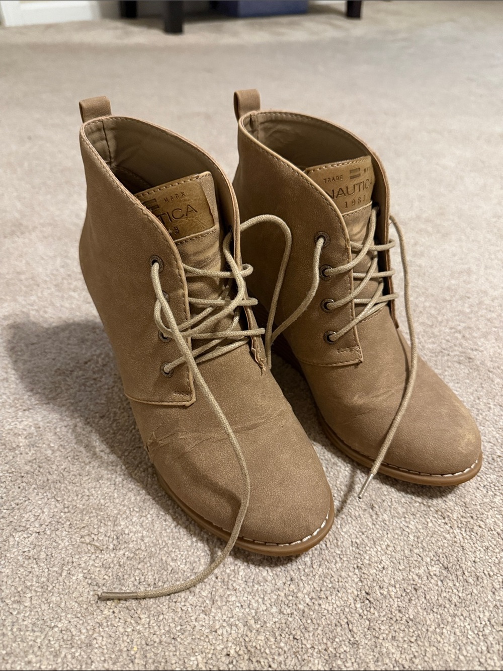 Nautica Women's Beige Lace-Up Suede Ankle Boots